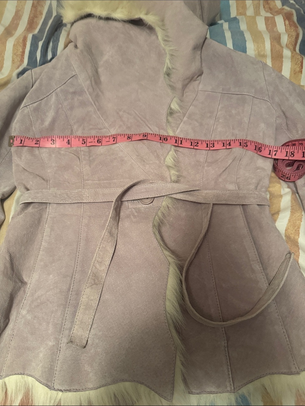 Wilsons Leather Dusty Lavender Real Suede Jacket with Cream Faux-Fur Trim - Picture 9 of 11